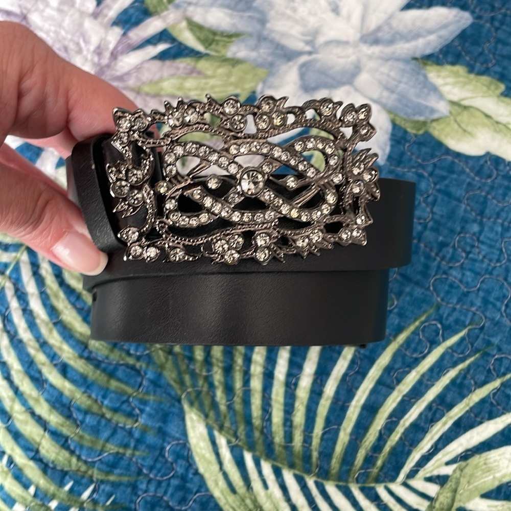 Liz Claiborne Leather Belt with Rhinestone Buckle